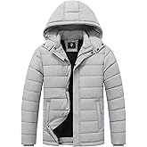 OKKYJEE Men's Winter Down Jacket with Detachable Hood | Fleece-Lined Warm Coat Windproof Thickened Design for Cold Weather