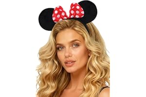 ROC PARTY Mouse Ears Headband with Bow – Cute Black and Red Polka Dot Ears for Girls and Women, Perfect for Birthday, Party, Park, or Costume Dress-Up