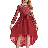 blibean Girls Long Sleeve Fall Dresses 2025 Flower Girl Lace Formal Wedding Party Dress Size 6-15 Years