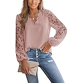 CUPSHE Women Lace Elegant Blouse Long Sleeve Eyelet V Neck Dressy Party Floral Tops Scalloped V Neck