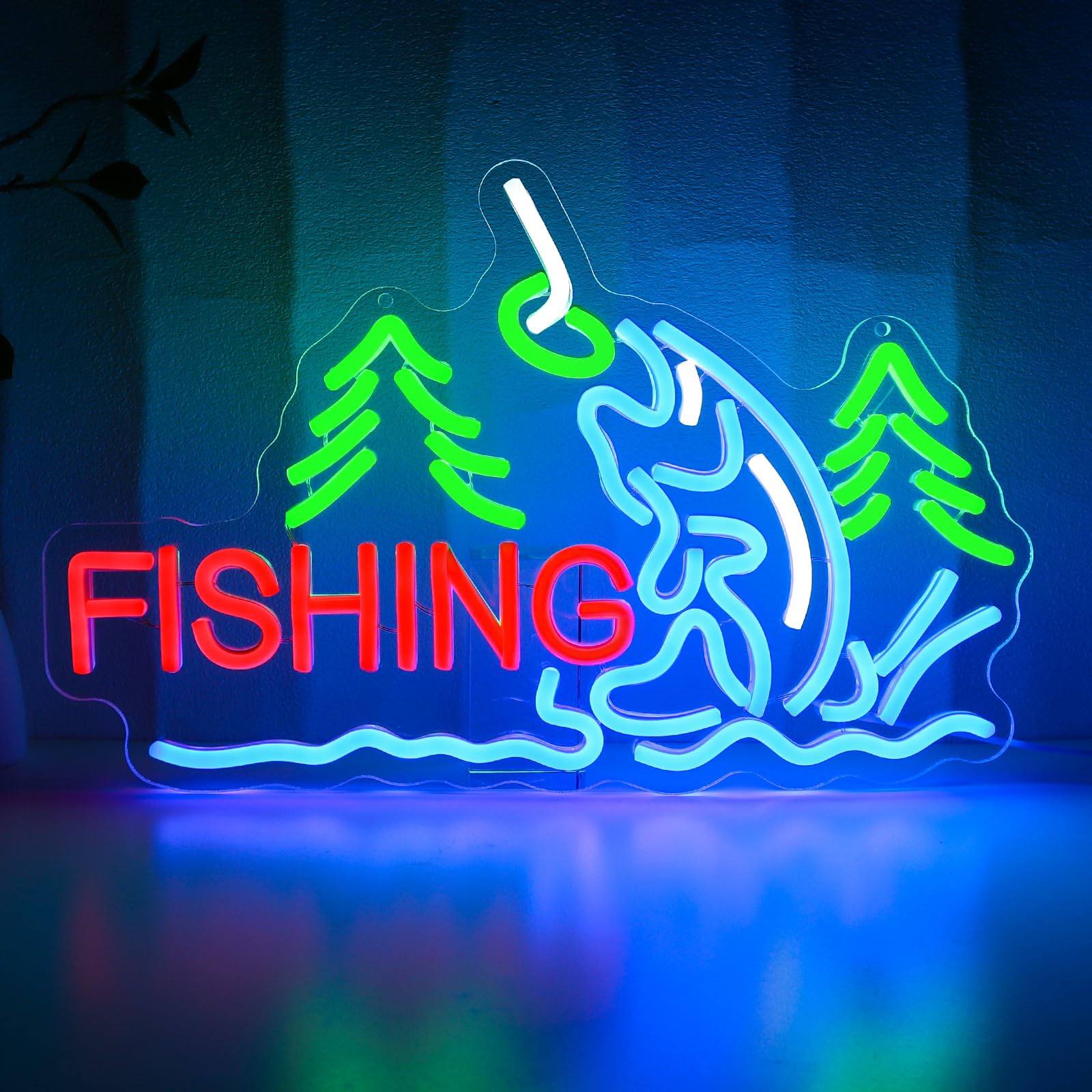 Photo 1 of PMCVYH Fishing Neon Sign for Wall Decor, Fish Led Signs for Room, USB Dimmable Neon Lights for Fishing Gear Store Man Cave Bedroom Living Room Game Room Man Cave Party Business Yacht Sign