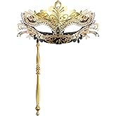 OIDEA Women's Masquerade Mask with Stick: Rhinestones Deecorations Mardi Gras Venetian Mask Carnival Party Costume Ball Mask