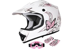 SLMOTO Dot Youth Kids Helmet Motocross Offroad Street Helme t Motorcycle Helmet Dirt Bike Motocross ATV Pink Butterfly Design Helme t+Goggles+Gloves