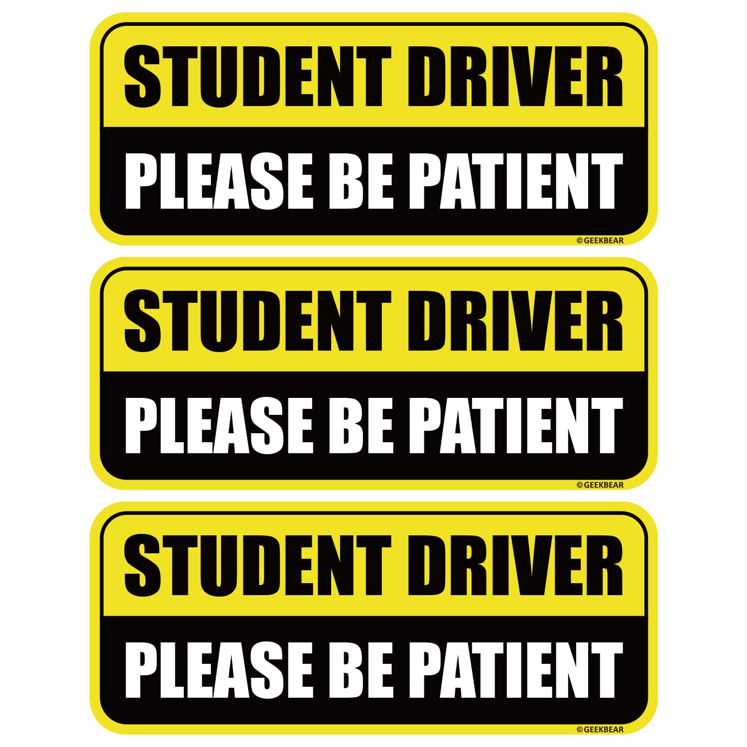 Photo 1 of GEEKBEAR Student Driver Car Magnet - Colorful, Reflective, Weather-Resistant - Rectangular 8.7 x 3.5 in (Yellow/Black, 3 Pack)