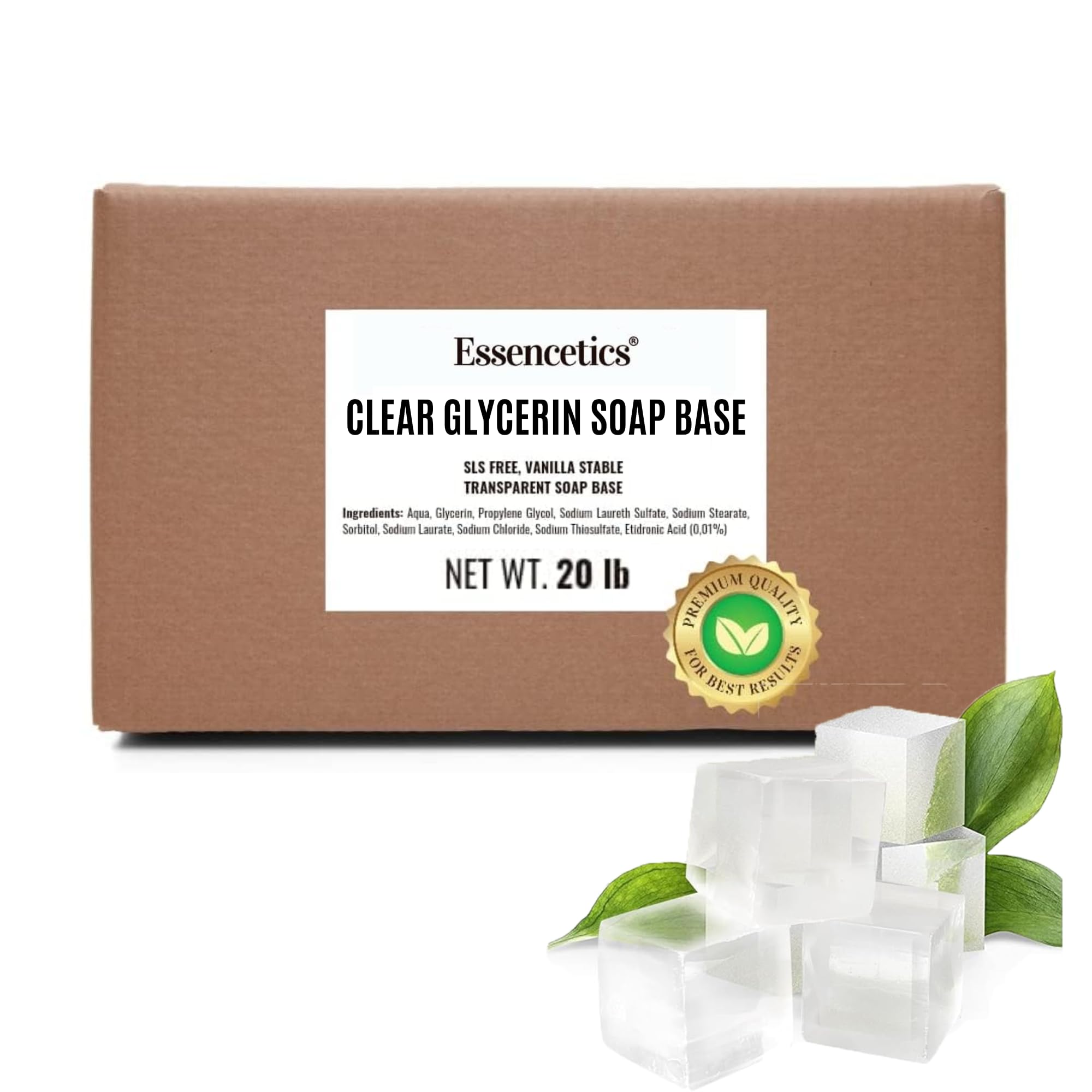 Essencetics Clear Glycerin Soap Base Bulk 20 lbs - SLS Free, Vegan - Organic Melt and Pour Soap Base for Soaps Making - Made from Natural Glycerin - Glicerina para Hacer Jabones Artesanales Organica Image