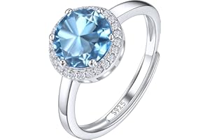 Suplight 925 Sterling Silver Round Shape/Heart Birthstone Ring, Sparkling Solitaire Engagement Wedding Rings for Women (with 