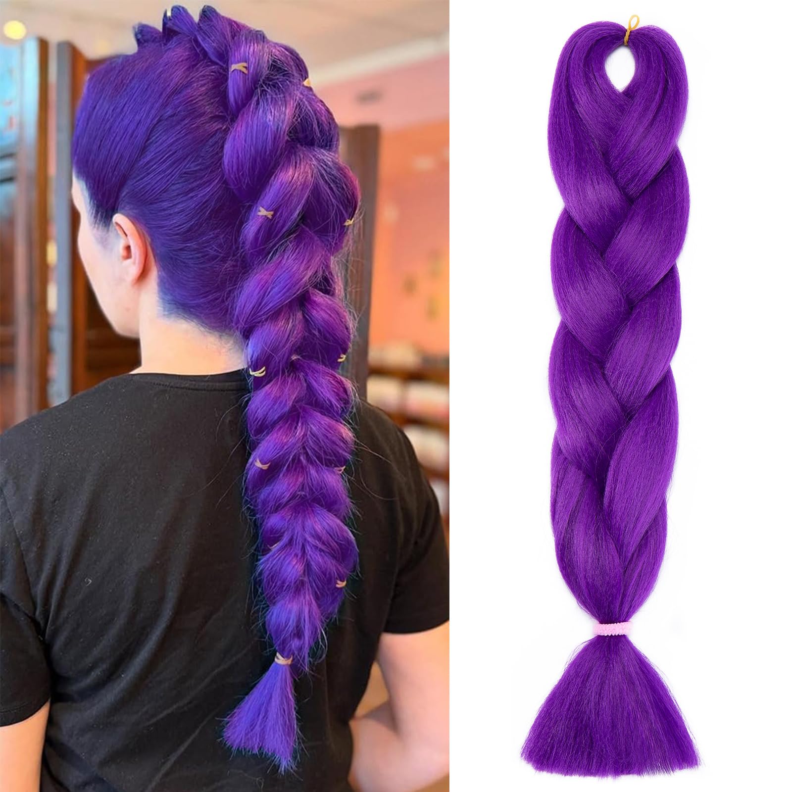 Silk-co Synthetic Hair for Braiding Jumbo Braids Extension 24 inches [100g] Afro Braids Crochet Twist Heat Resistant [Dark Purple] — image 1