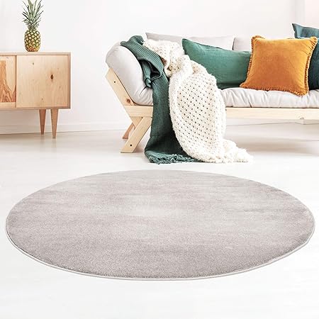 Taracarpet Kurzflor-Designer Uni Teppich extra weich fürs Wohnzimmer, Schlafzimmer, Esszimmer oder Kinderzimmer Gala grau 120