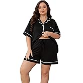 Givtzzod Women Plus Size Pajamas Button Down Short Sleeve Top & Shorts Lounge Sets Outfit Summer Soft Pj Bride Sleepwear
