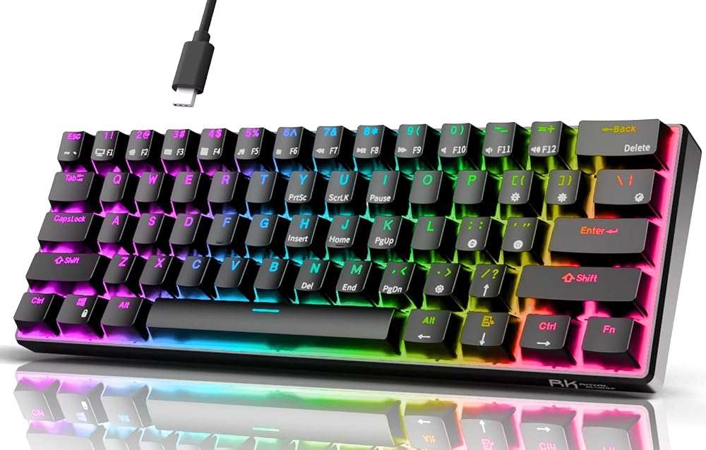 RK ROYAL KLUDGE RK61 Wired 60% Mechanical Keyboard Red Switch RGB Backlit