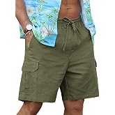 RQP Mens Linen Cargo Shorts Casual Drawstring Shorts Relaxed Fit Summer Beach for Men