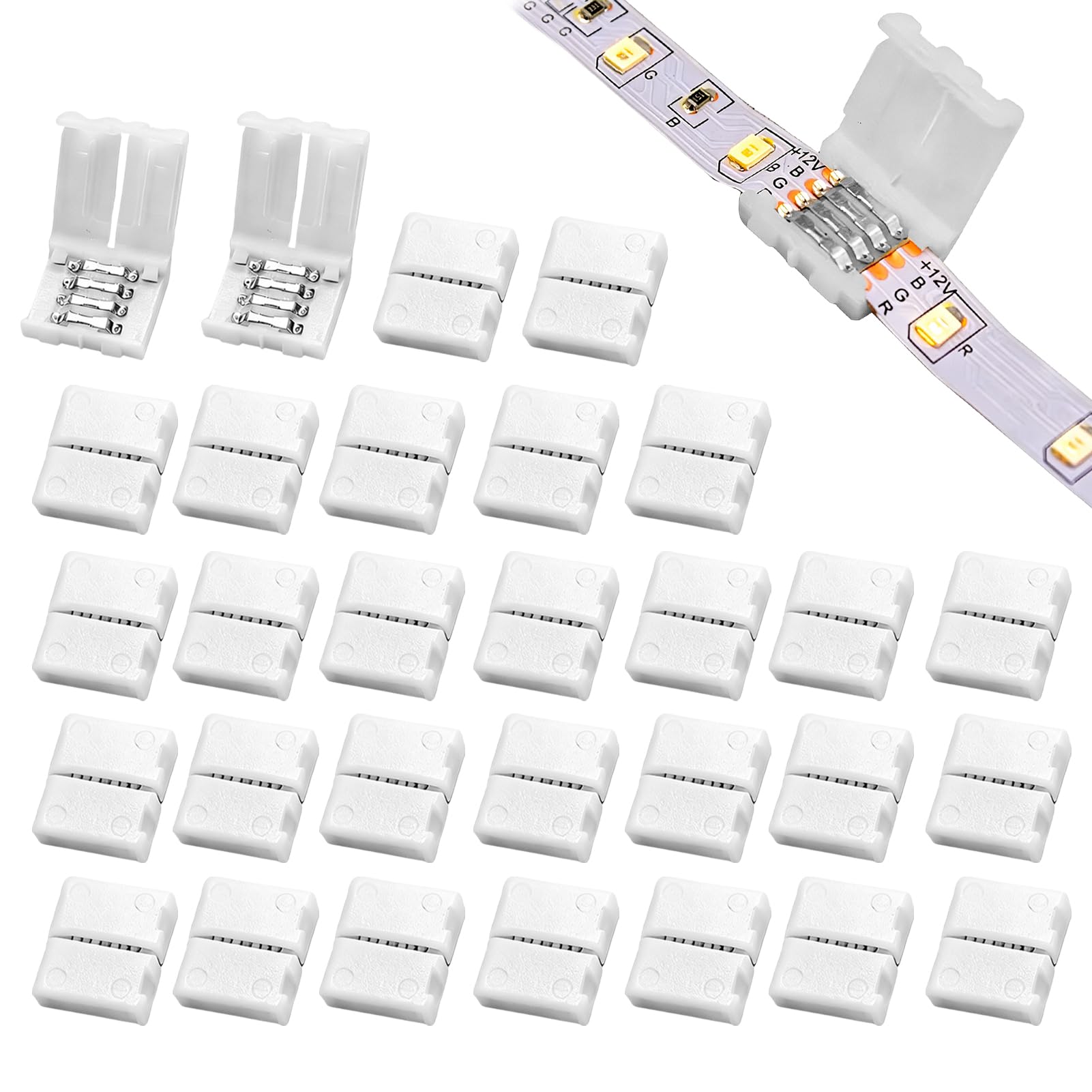 Photo 1 of 30packs 4-Pin Rgb LED Light Strip Connectors 10mm,Unwired Gapless Solderless Adapter Terminal Extension,For 10mm Wide Rgb LED Strip Lights,Easily Extend or Splice Smd 5050 Multicolor Strips