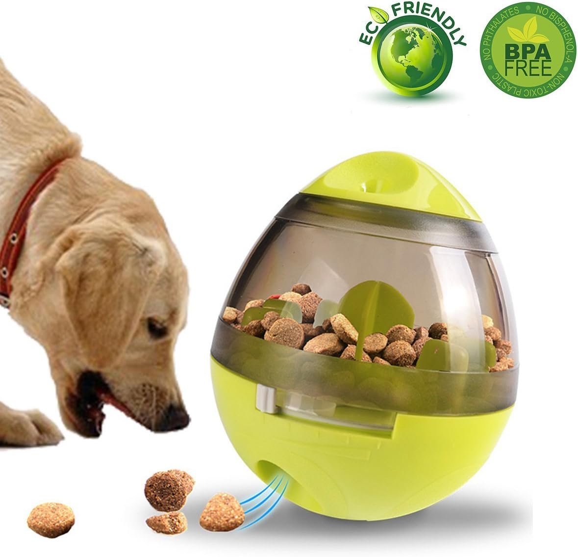 JCT Pet Food Ball, Treat Dispensing Dog Toy,Funny Tumbler IQ Treat Toys Ball Interactive Dispensing Chew Ball to Bowl Feeding for Dogs Cats - Easy to Clean (Green)