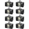 BALEINE 8-Pack Oversized Moving Bags with Reinforced Handles, Heavy-Duty Storage Tote Moving Supplies for Packaging, Camping (Black w/Window, 8-Pack)