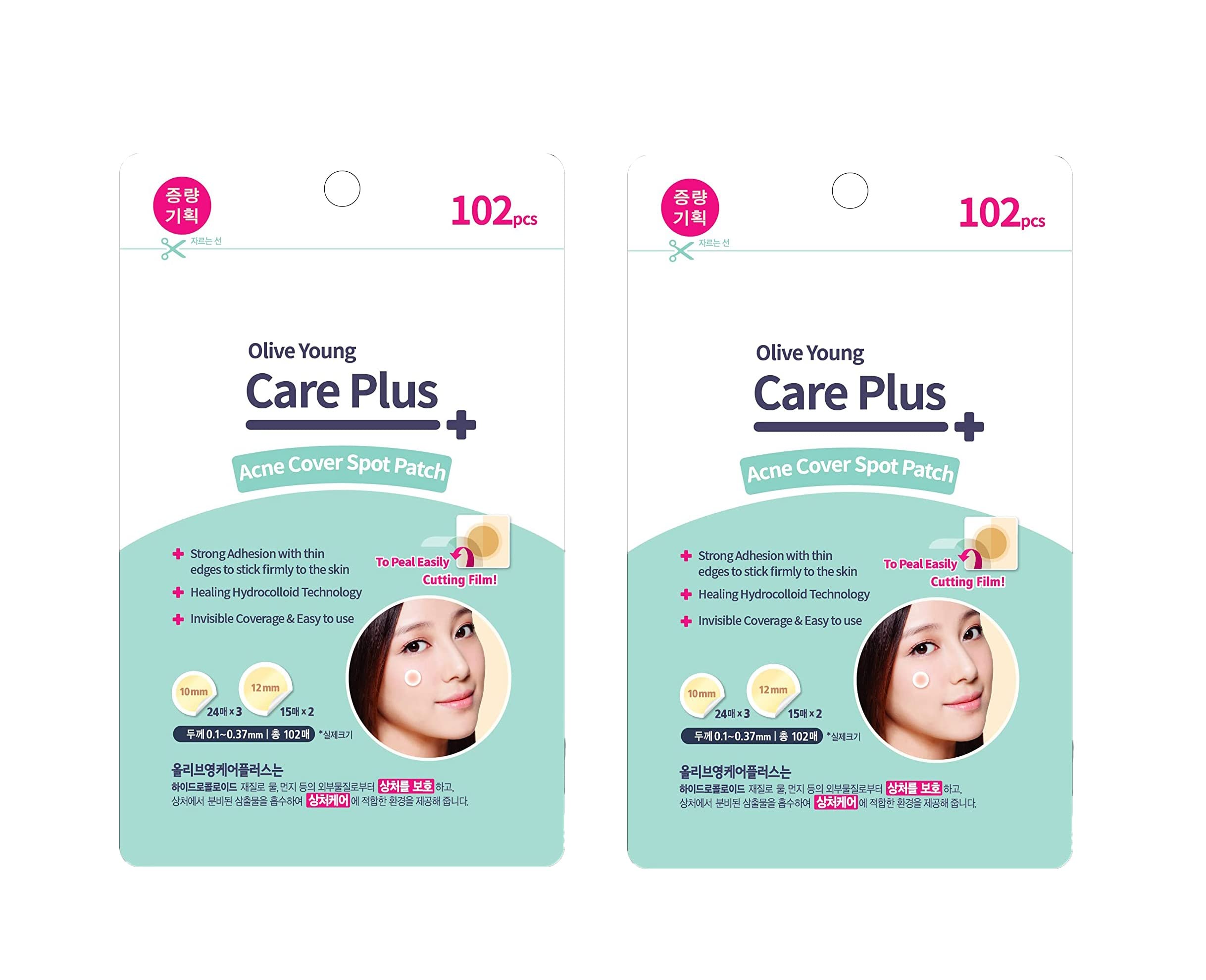 Acne Cover Spot Patch for Olive Young Care Plus Spot Patch (102ea) Acne Spot Pimple Absorbing Cover Patch, Moist Wound Dressing for Skin Trouble Acne Pimple Care Hydrocolloid Patch (102ea x 2packs)