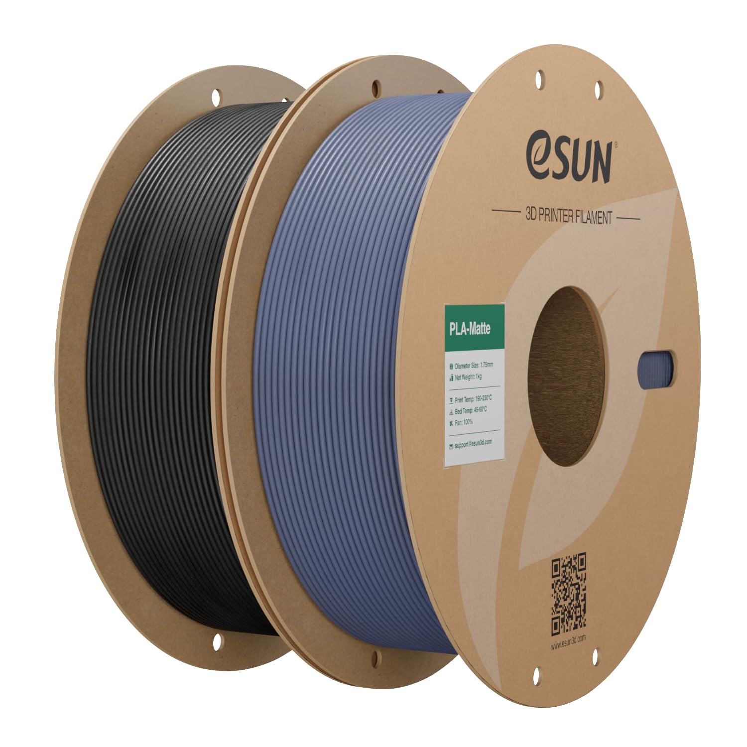 eSUN Upgraded Matte PLA Filament 1.75mm, Matte PLA 3D Drucker Filament, glanzfreie Farbe, mattierte Textur, 1KG pro Spule, 2 Spulen für 3D Drucker, Dunkelschwarz+Dunkelgrau