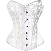 VEENDEO Women's Satin Lace up Overbust Corset Bustier Plus Size + G-String