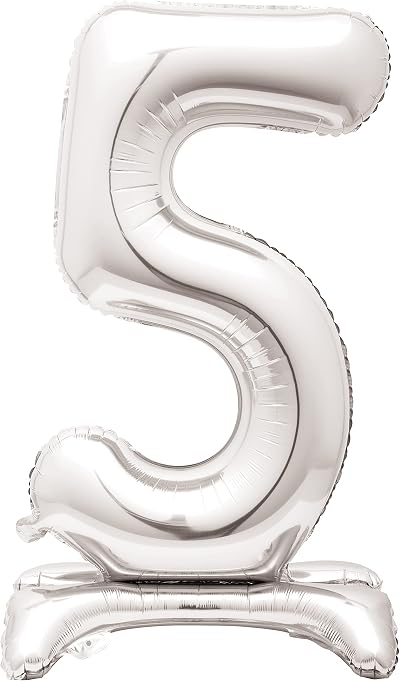 Unique Majestic Silver 5 Foil Balloon 76cm Shaped Milestone Decor
