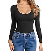 MANGOPOP Women's Scoop Neck Long Sleeve Shirts for Women Double Lined Tops Fall Outfits for Women 2025
