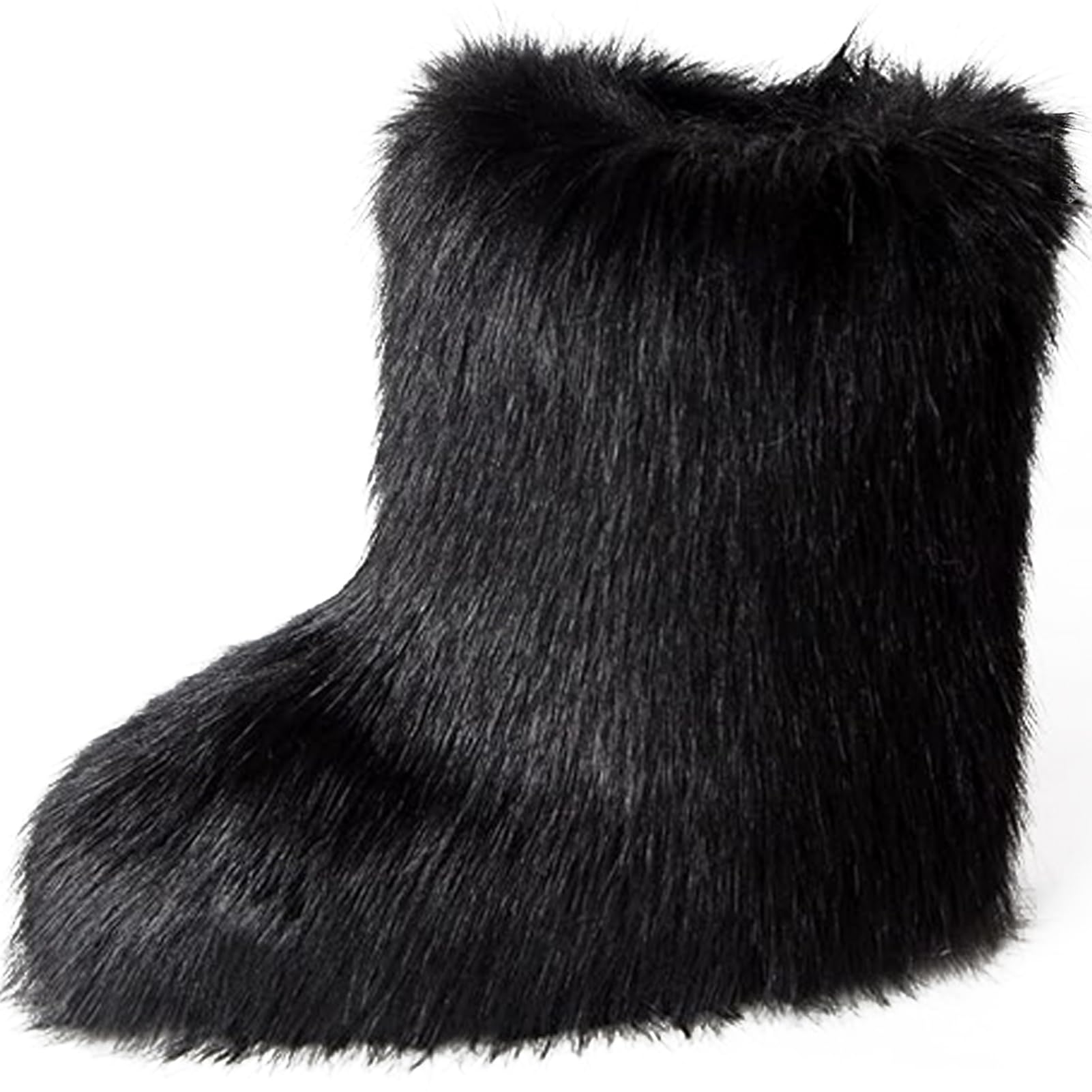 YXCFEWD Fur Boots for Women Winter Fluffy Furry Boots for Girls Flat Heel Snow Boots(Black, 6) Image