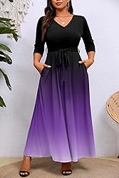 Runwind Plus Size Dress for Women 3/4 Sleeve V Neck
