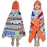 growell Kids Hooded Bath Towel-Soft Thick 100% Cotton Hooded Beach Towel for Kids 3-10 Years,Absorbent Fast-Drying Cute Toddler Bath & Swim Towel,for Boys & Girls 30"x50"(Vehicle Grey)
