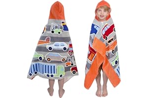 growell Kids Hooded Bath Towel-Soft Thick 100% Cotton Hooded Beach Towel for Kids 3-10 Years,Absorbent Fast-Drying Cute Toddler Bath & Swim Towel,for Boys & Girls 30"x50"(Vehicle Grey)