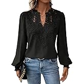 Women's V-Neck Flowing lace Fashion Solid Color Long-Sleeved Casual Trendy top