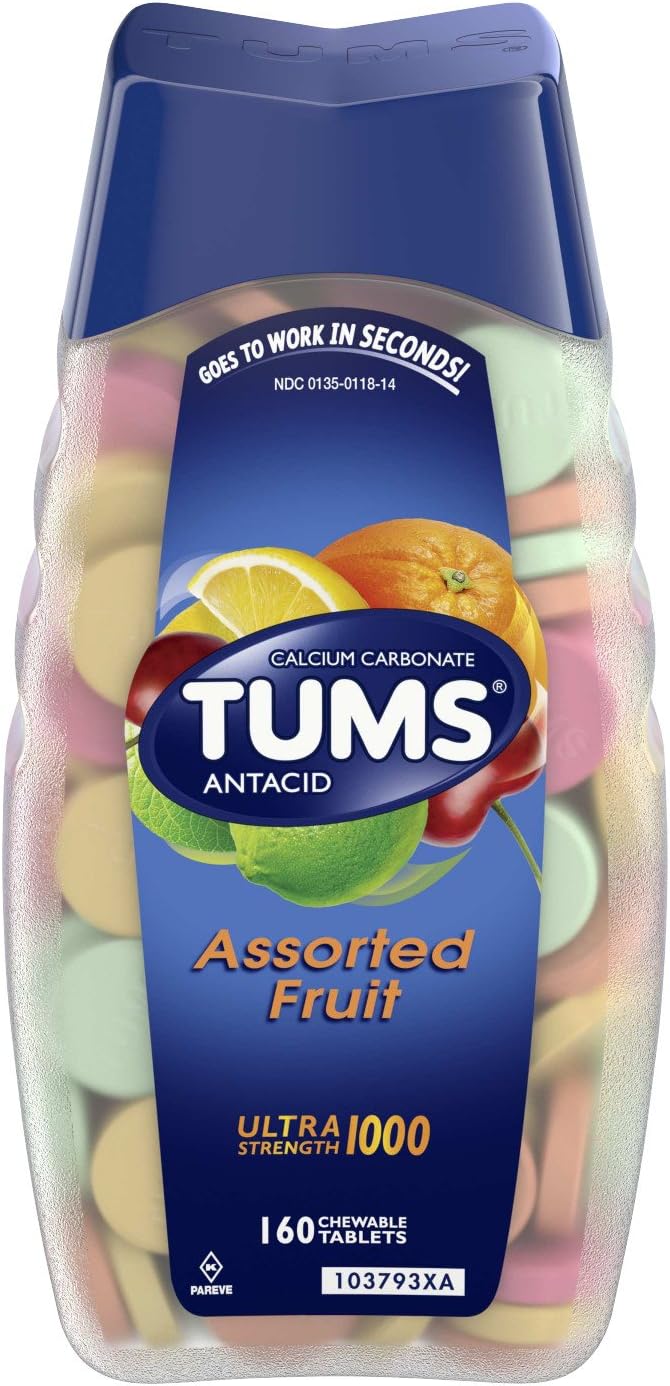 TUMS Antacid Chewable Tablets for Heartburn Relief 160ct, Ultra Strength, Assorted Fruit: Health & Personal Care