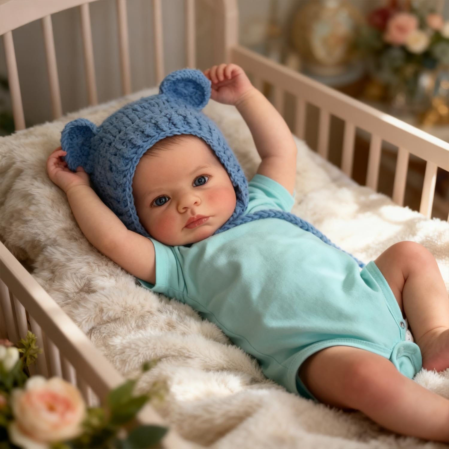 Photo 1 of KAWAYII 20 Inch Newborn Baby Doll Open Eyes Reborn Baby Realistic Soft Vinyl Lifelike Reborn Boy Doll Soft Cloth Body for Newborn Babies Playmates