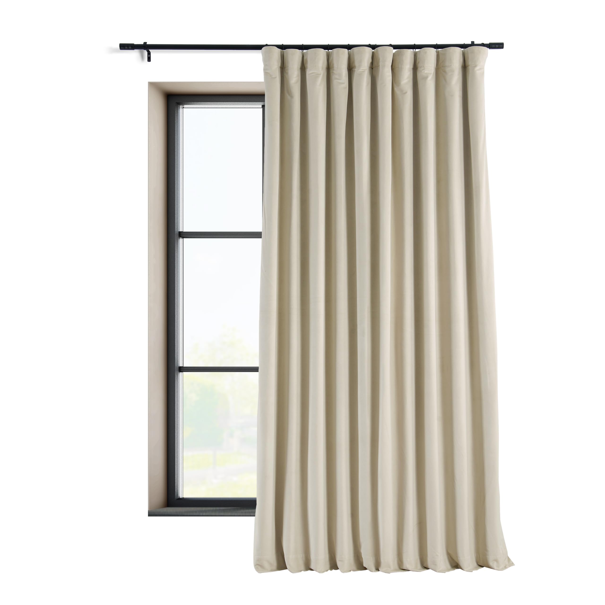 Photo 1 of HPD Half Price Drapes Signature Velvet Thermal Blackout Curtains for Living Room 96 Inch Long (1 Panel) Rod Pocket Insulated Blackout Curtains for Bedroom Window Curtains, 100W x 96L, Ivory
