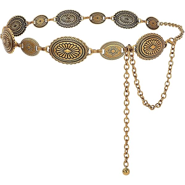 Topbuti Western Oval Concho Chain Belt for Women Metal Waist  display picture 3