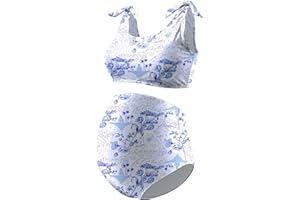 GINKANA Maternity Bikini Set Two Piece Pregnancy Swimsuit Tie Shoulder Straps High Waist Swimwear Pregnancy Bathing Suits