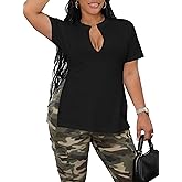 Remidoo Side Slit Tees for Women Plus Size Sexy Tops Cute Summer Top Short Sleeve V Neck T Shirt