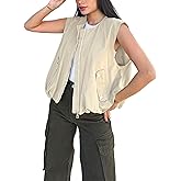 Bgylu Women's Casual Zip Up Cargo Vest Cropped Sleeveless Ruched Hem Blazer Jackets Tops with Pockets