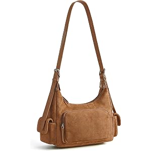 Missnine Suede Crossbody Hobo Bags for Women, Travel Shoulder Purse Handbag | Multi Pockets & Adjustable Strap, Cute Faux Sue