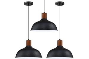 DOLAIMI HOUSE 3 Pack 1 Light 11" Vintage Indoor Pendant Light Fixtures,Industrial Hammer Metal Hanging Light Rubber Wood Black Finish Pendant Lamp Kitchen Island,Dining Room Over Sink