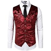 ZEROYAA Mens Hipster Metallic Paisley Printed Single Breasted V-Neck Suit Vest/Tuxedo Waistcoat