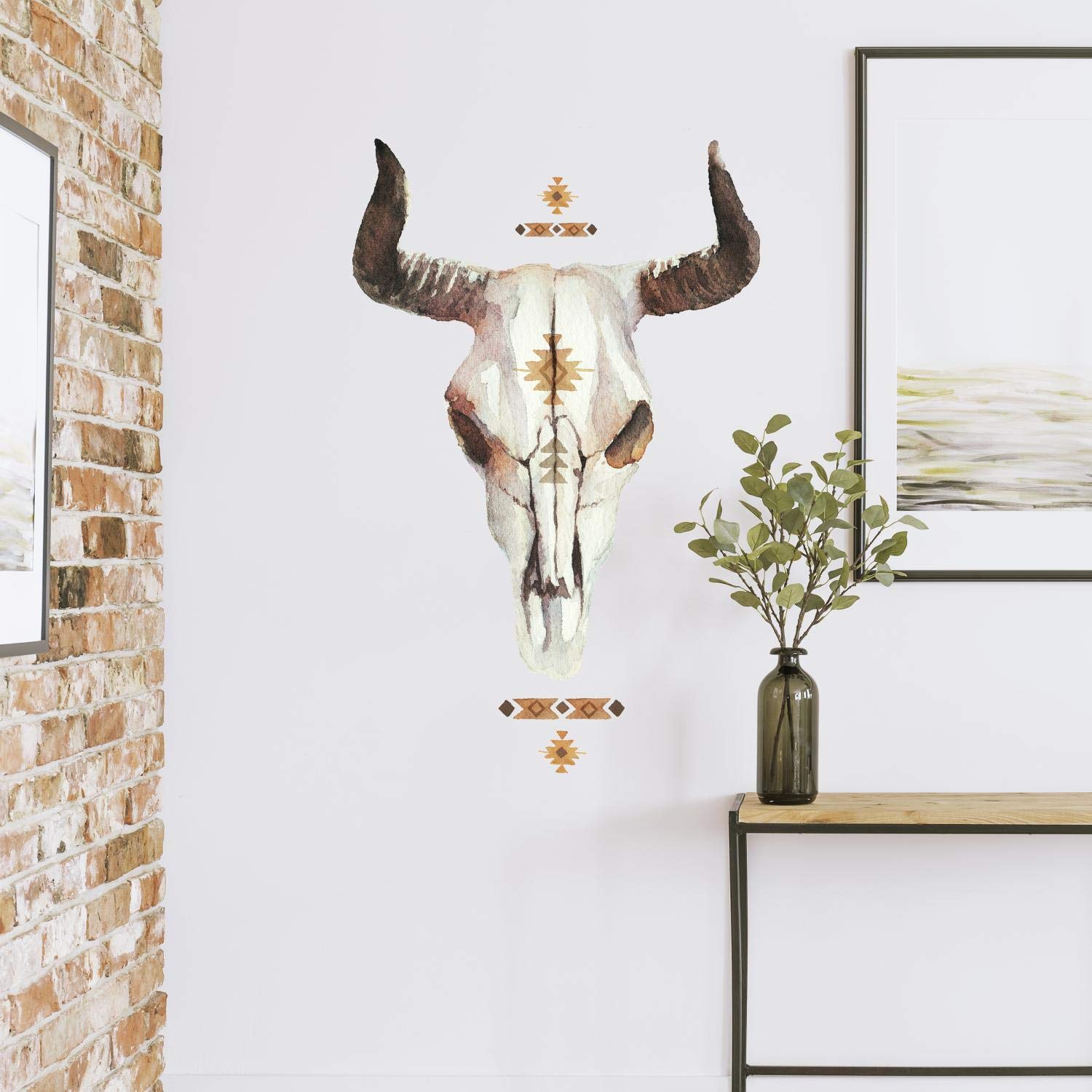 RoomMates RMK4094GM 4.55 cm Giant Repositionable Wall Sticker Western-Trophy Cow Head Vinyl Brown Yellow Green 1.75" by 15" 30"