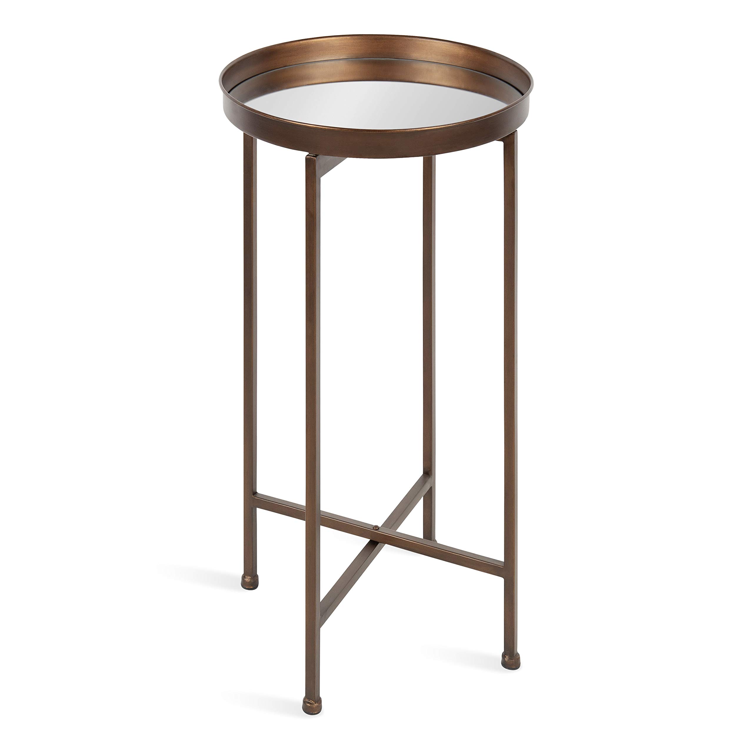 Kate and Laurel Celia Round Metal Foldable Accent Table with Mirror Tray Top, Bronze Image Kate and Laurel Celia Round Metal Foldable Accent Table with Mirror Tray Top, Bronze Image