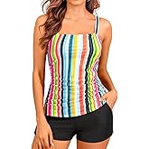 Women Tankini Swimsuit with Shorts - Two Piece Tummy Control Bathing Suit Top with Pockets Boyshorts 2025 Swimwear
