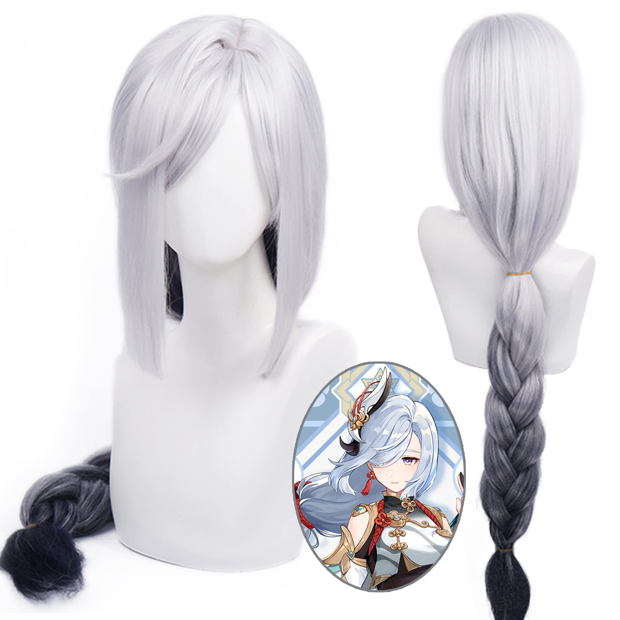 Long Silver Anime Wig Genshin Impact Shen He