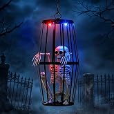 Eayaya 23” Scary Solar Hanging Skeleton Ghost Halloween Decorations Outdoor | Color-Changing Solar Powered Outdoor Halloween Decor, Light Up Skull Props For Tree Patio Front Porch Haunted House Outside