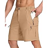 SERAMY Mens Hiking Cargo Shorts with 6 Zipper Pockets 9" Quick-Dry Lightweight Short for Golf Casual Fishing