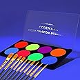CCbeauty Large UV Glow Face Body Paint Palette, 8 Neon Glow In BlackLights Painting Kit, Water Activated Eye Liner, Safe Washable for Kids Adult, Halloween Costume Masquerades Club Makeup + 10 Brushes