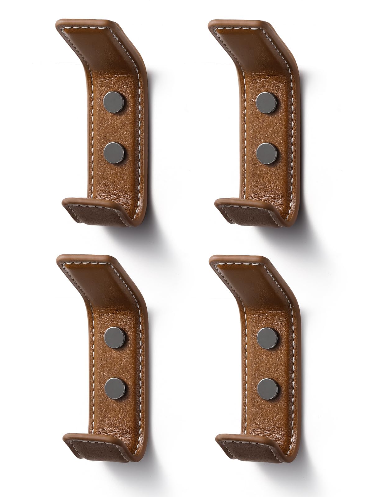 SORWDUERM 4 Pack Brown Leather Coat Hooks Wall for Hanging Rectangle Coat Hooks for Hanging Robe Towels Bags Hats Scarf Keys Clothes Suitable for Bedroom, Entryway and Closet