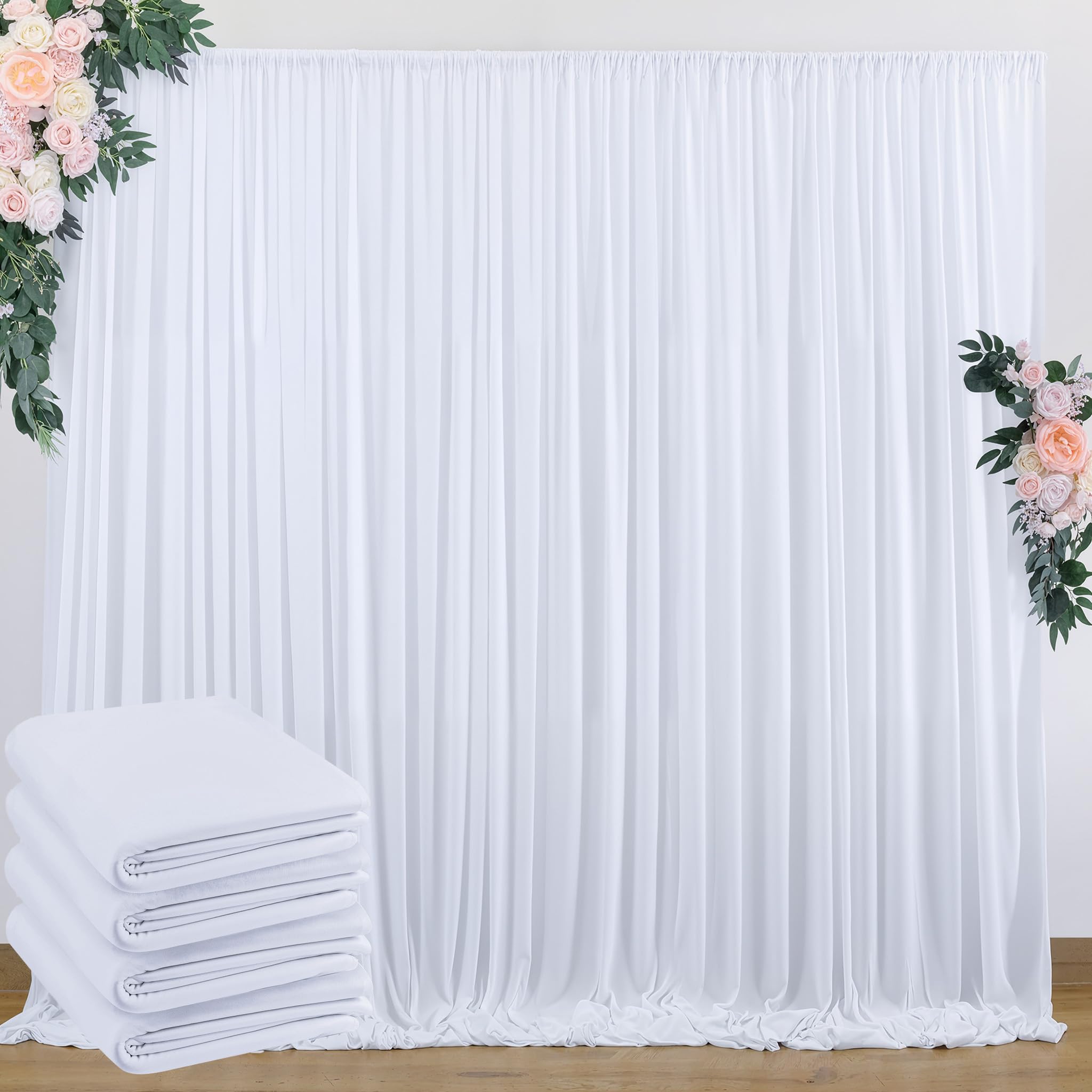 Photo 1 of 20 ft x 10 ft Wrinkle Free White Backdrop Curtain for Wedding Parties, Polyester Photo Backdrop Drapes for Baby Shower Birthday Party Backdrop Stand, Bulk Thick Background Curtains 5x10FT 4 Panels