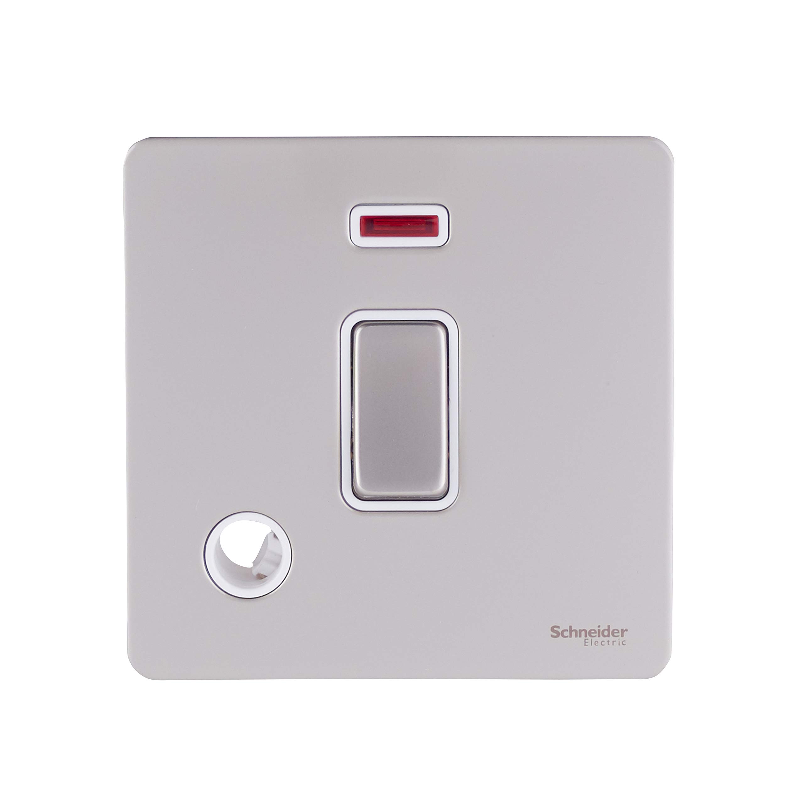 Schneider Electric Ultimate Screwless Flat Plate - Single Light Switch, Double Pole, 20AX, with Flex Outlet and Neon Indicator, GU2414WPN, Pearl Nickel with White Insert — image 1