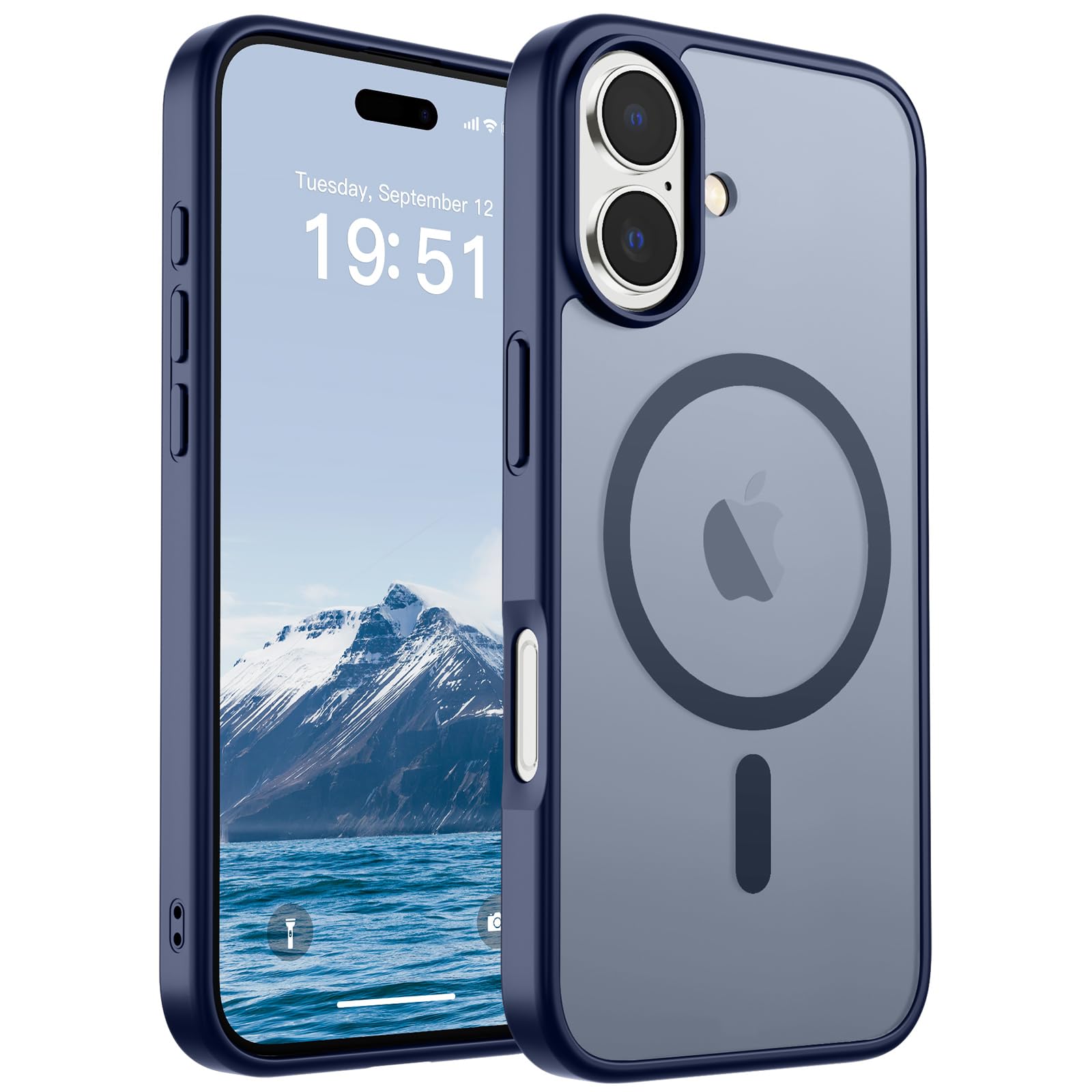 Supfine Magnetic para la caja del iPhone 17 (compatible con magsafe) (protección de caída de grado militar) translúcido a prueba de choque mate con portada de teléfono con huella de dedos 2025, azul marino