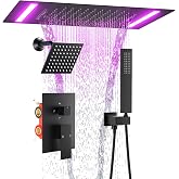 ENGA Dual Rain Shower Head System, 2 In 1 Functions Ceiling Mount 14x20inch LED Shower Head with 6 Inch Shower Head, Rainfall Waterfall Shower Faucet Set, Matte Black